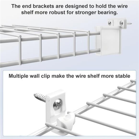 Wire Shelf Brackets 8 Pack 12 Inch Metal Closet Support with Clips and End Brack - Picture 5 of 8